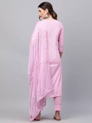 Indo Era Pink Solid Yoke Kurta Palazzo With Hand Made Dupatta Set 2