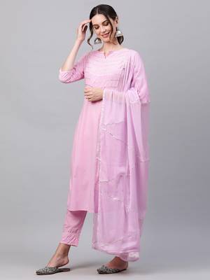 Indo Era Pink Solid Yoke Kurta Palazzo With Hand Made Dupatta Set 3