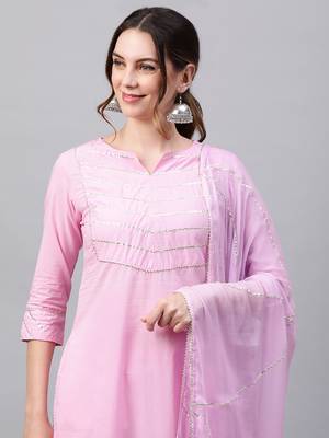 Indo Era Pink Solid Yoke Kurta Palazzo With Hand Made Dupatta Set 4