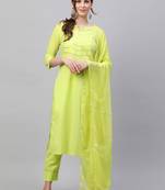 Indo Era Green  Solid Yoke Kurta Palazzo With Hand Made Dupatta Set