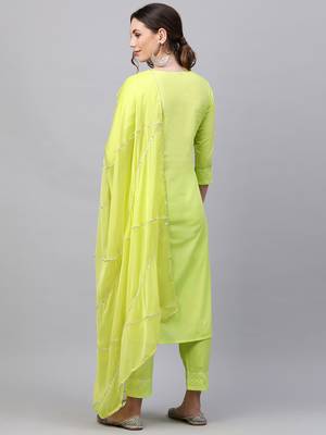 Indo Era Green  Solid Yoke Kurta Palazzo With Hand Made Dupatta Set 2