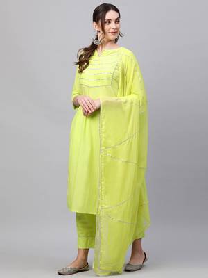 Indo Era Green  Solid Yoke Kurta Palazzo With Hand Made Dupatta Set 3