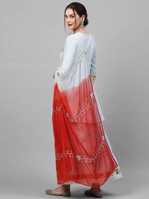 Indo Era Blue Solid A Line Kurta Skirt With Hand Made Dupatta Set 2