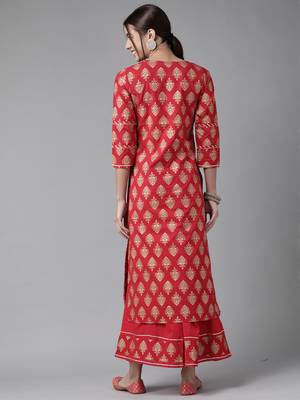 Indo Era Red Printed Yoke Kurta With Sharara Set 2