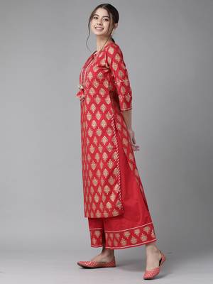 Indo Era Red Printed Yoke Kurta With Sharara Set 3