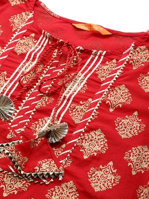 Indo Era Red Printed Yoke Kurta With Sharara Set 5