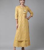 Indo Era Yellow Printed Yoke Kurta With Sharara Set