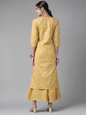 Indo Era Yellow Printed Yoke Kurta With Sharara Set 2
