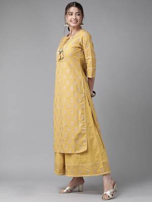 Indo Era Yellow Printed Yoke Kurta With Sharara Set 3