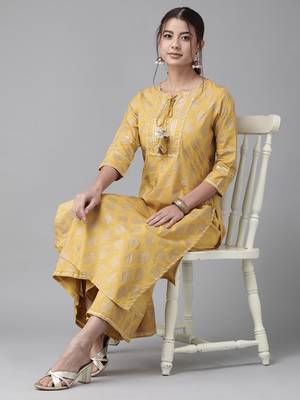 Indo Era Yellow Printed Yoke Kurta With Sharara Set 4