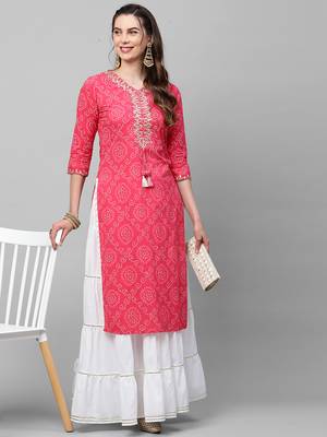 Indo Era Pink Printed Kurta With Skirt Set 1
