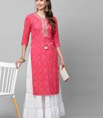 Indo Era Pink Printed Kurta With Skirt Set