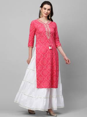 Indo Era Pink Printed Kurta With Skirt Set 4