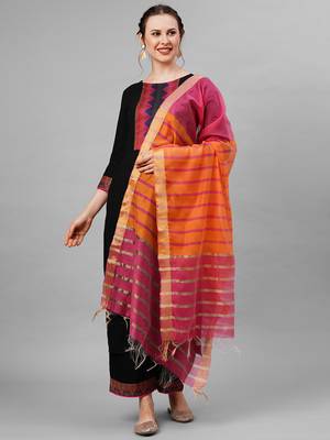 Indo Era Black Solid Kurta Yoke With Palazzo With Ready Made Dupatta Set 1