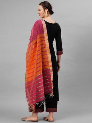 Indo Era Black Solid Kurta Yoke With Palazzo With Ready Made Dupatta Set 2