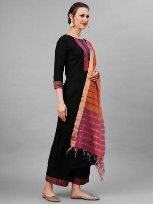 Indo Era Black Solid Kurta Yoke With Palazzo With Ready Made Dupatta Set 3