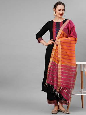Indo Era Black Solid Kurta Yoke With Palazzo With Ready Made Dupatta Set 5
