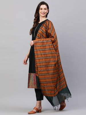 Indo Era Green Solid Kurta Trouser With Ready Made Dupatta Set 3