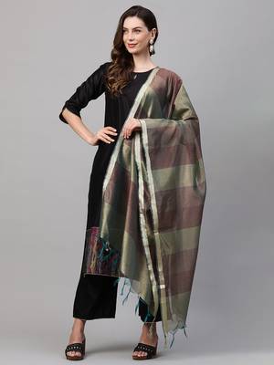 Indo Era Black Solid Kurta Trouser With Ready Made Dupatta Set 1