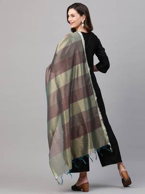 Indo Era Black Solid Kurta Trouser With Ready Made Dupatta Set 2
