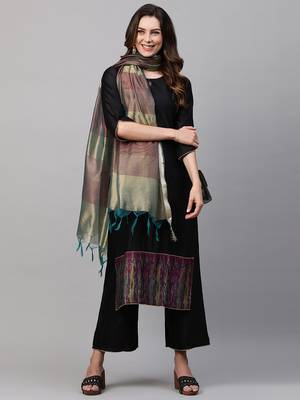Indo Era Black Solid Kurta Trouser With Ready Made Dupatta Set 4