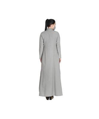 Grey Front Open Abaya Made In Poly Cotton Fabric 1