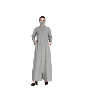 Grey Front Open Abaya Made In Poly Cotton Fabric 2