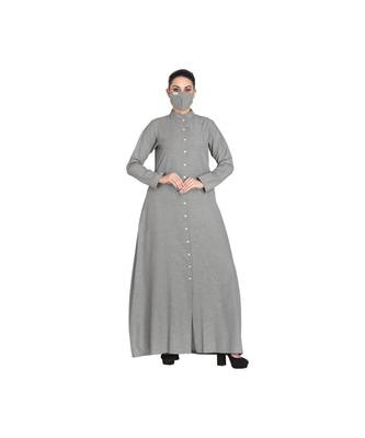 Grey Front Open Abaya Made In Poly Cotton Fabric 3