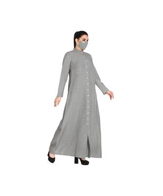 Grey Front Open Abaya Made In Poly Cotton Fabric 4