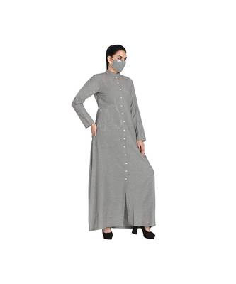 Grey Front Open Abaya Made In Poly Cotton Fabric 5