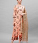 Indo Era Peach Floral Printed Kurta With Palazzo And Dupatta