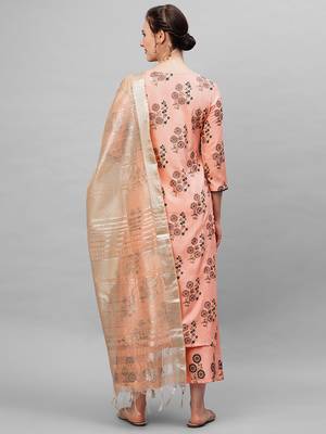 Indo Era Peach Floral Printed Kurta With Palazzo And Dupatta 2