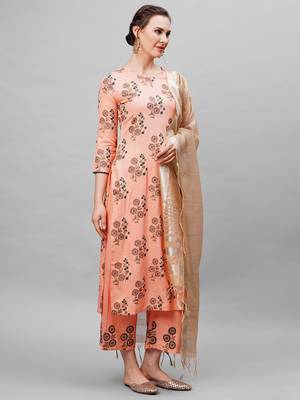 Indo Era Peach Floral Printed Kurta With Palazzo And Dupatta 3
