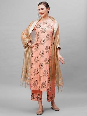 Indo Era Peach Floral Printed Kurta With Palazzo And Dupatta 4