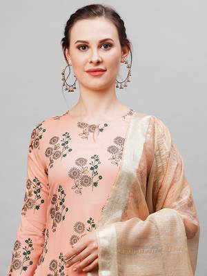 Indo Era Peach Floral Printed Kurta With Palazzo And Dupatta 5