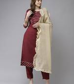 Indo Era Wine With Yoke Straight Kurta With Palazzo And Dupatta