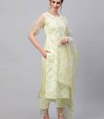 Indo Era Yellow Embroidered Straight Kurta Trouser With Duppatta Set