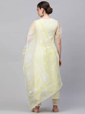 Indo Era Yellow Embroidered Straight Kurta Trouser With Duppatta Set 2