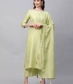 Indo Era Green Solid Straight Kurta Palazzo With Dupatta Set