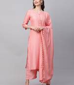 Indo Era Pink Solid Straight Kurta Palazzo With Dupatta Set