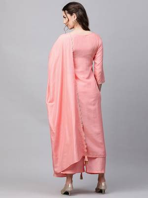 Indo Era Pink Solid Straight Kurta Palazzo With Dupatta Set 2