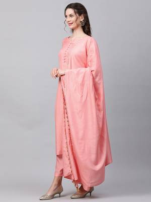 Indo Era Pink Solid Straight Kurta Palazzo With Dupatta Set 3