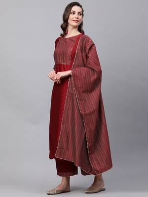 Indo Era Red Solid Straight Kurta Trouser With Dupatta Sets 3