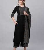 Indo Era Black  Solid Straight Kurta Trouser With Dupatta Sets