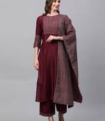 Indo Era Wine Solid Straight Kurta Trouser With Dupatta Sets