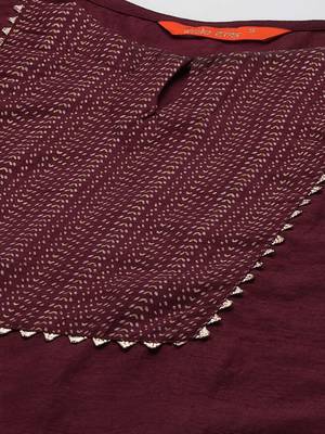 Indo Era Wine Solid Straight Kurta Trouser With Dupatta Sets 5