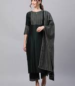 Indo Era Green Solid Straight Kurta Trouser With Dupatta Sets