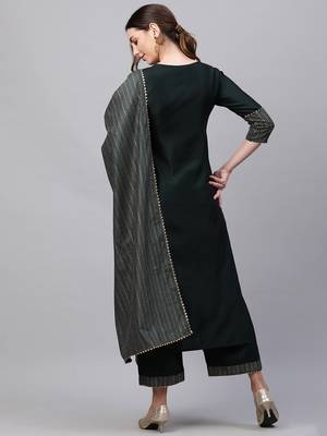 Indo Era Green Solid Straight Kurta Trouser With Dupatta Sets 2