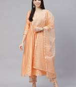 Indo Era Peach Embroiderd Kurta With Trouser And Duppatta set