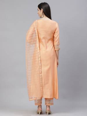 Indo Era Peach Embroiderd Kurta With Trouser And Duppatta set 2